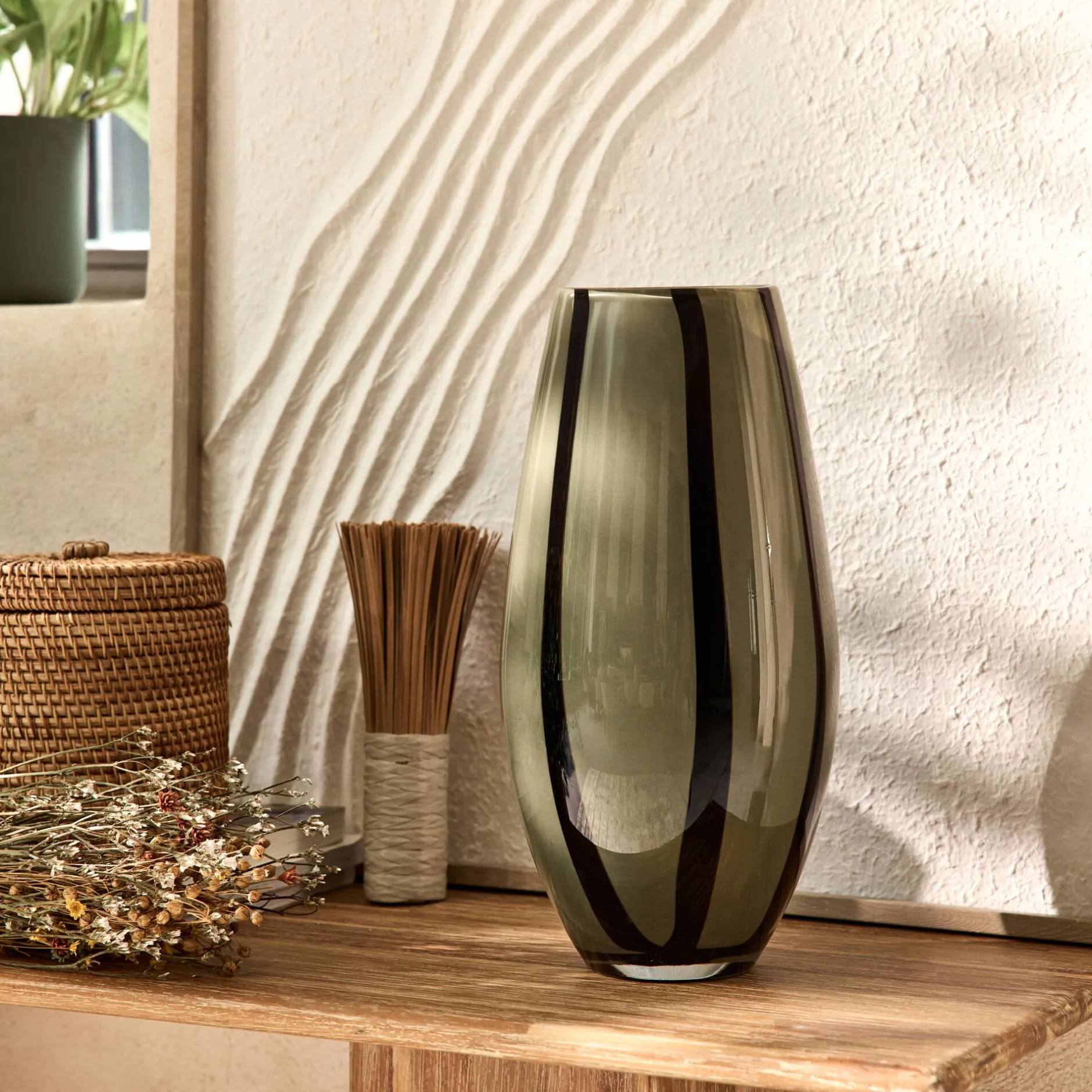 Vase*alinea Vase à rayures en verre H34cm - Vert