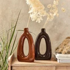 Vase*alinea Vase à trou contemporain en porcelaine H31,7cm - Marron