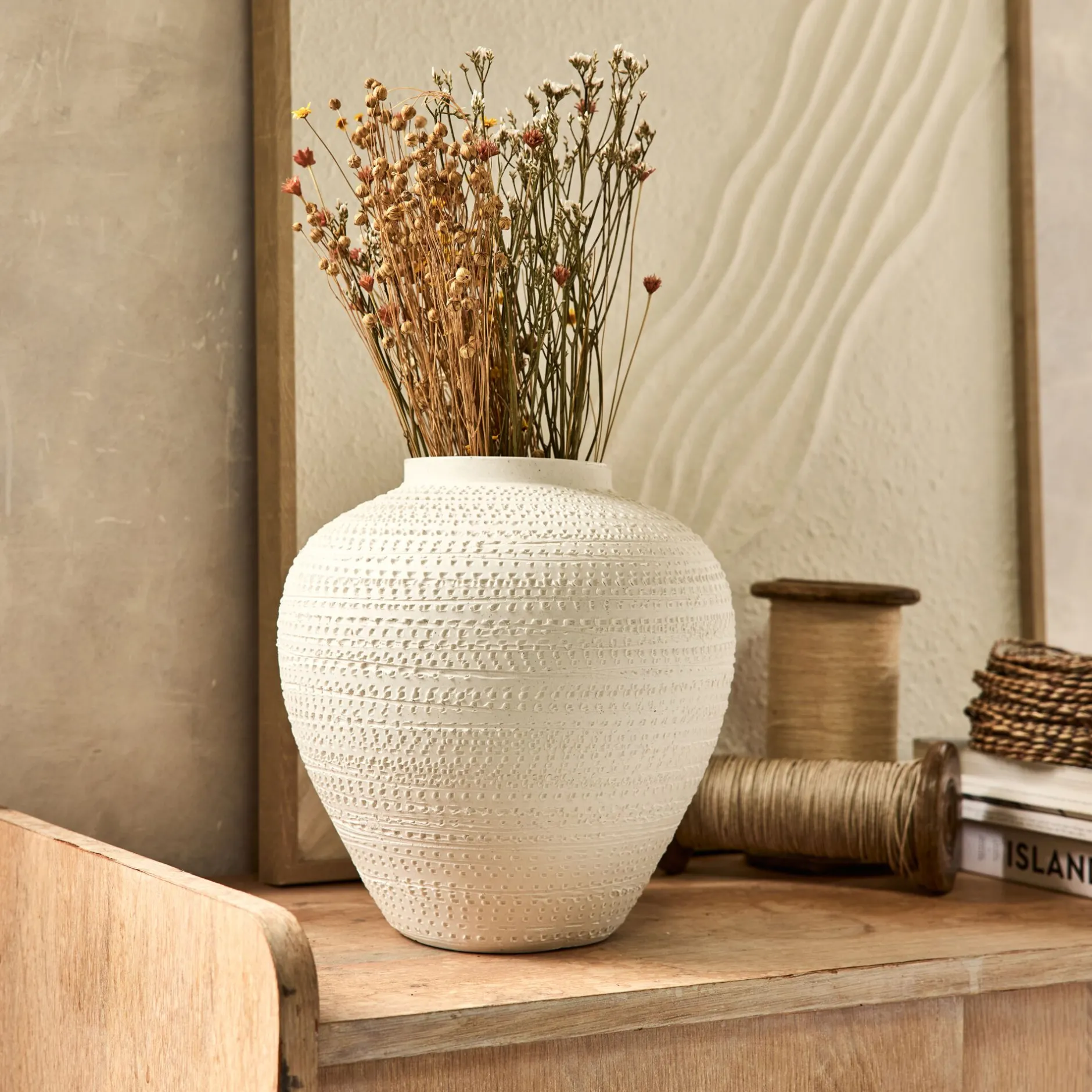 Vase*alinea Vase boule texturé en grès D24xH26cm - Blanc