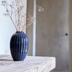 Vase*alinea Vase strié en porcelaine H19,5cm - Bleu