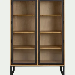 Buffet*alinea Vitrine en pin massif et métal L120xl45xH175cm - Bois clair